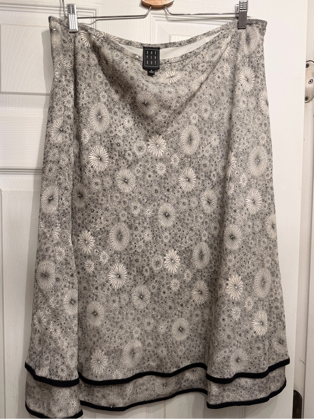 Vintage beaded silk Black & White Floral Midi Skirt